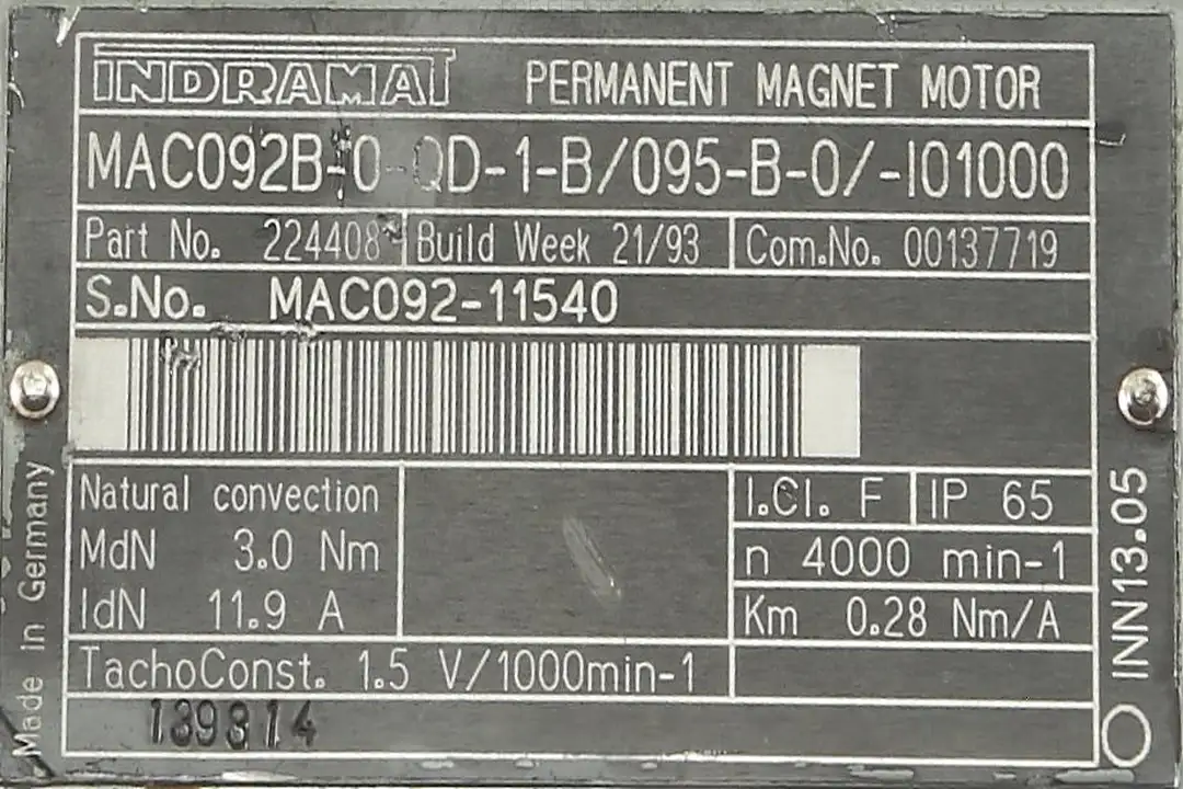 MAC092B-0-QD-1-B/095-B-0/-I01000 INDRAMAT